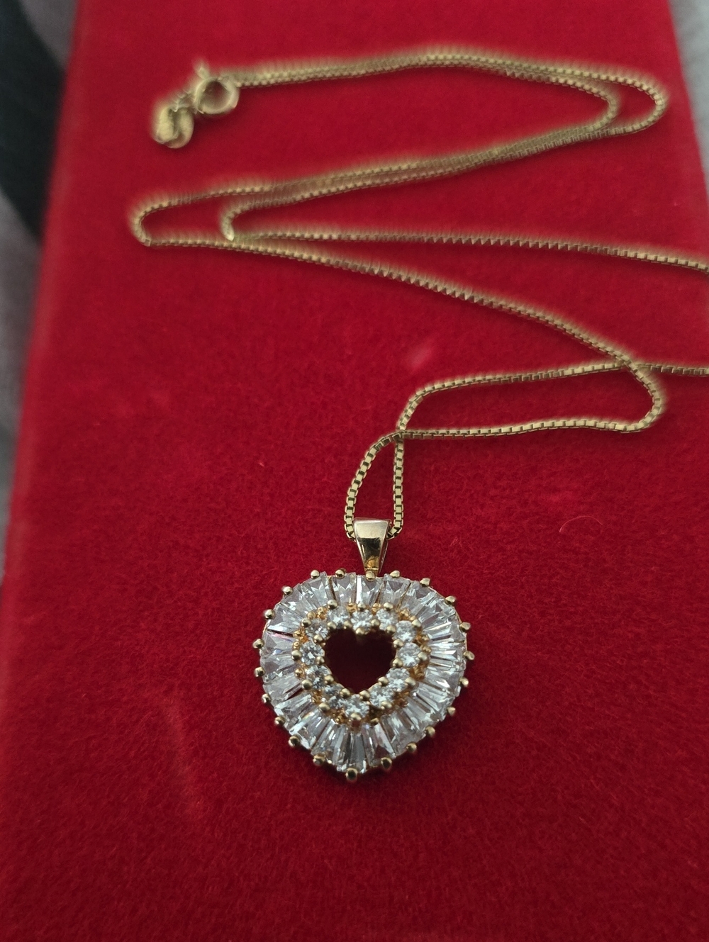 ✨ Vintage JJT 925 Sterling Silver Gold Vermeil Baguette CZ Heart Necklace ✨